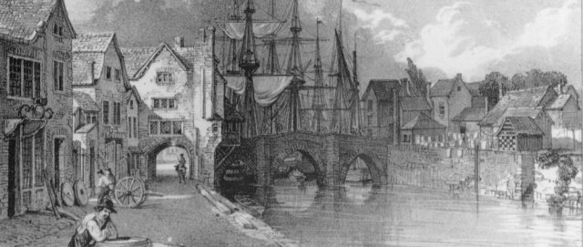 Old Bridgwater Bridge, lithograph by John Chubb © Bridgwater Heritage Group